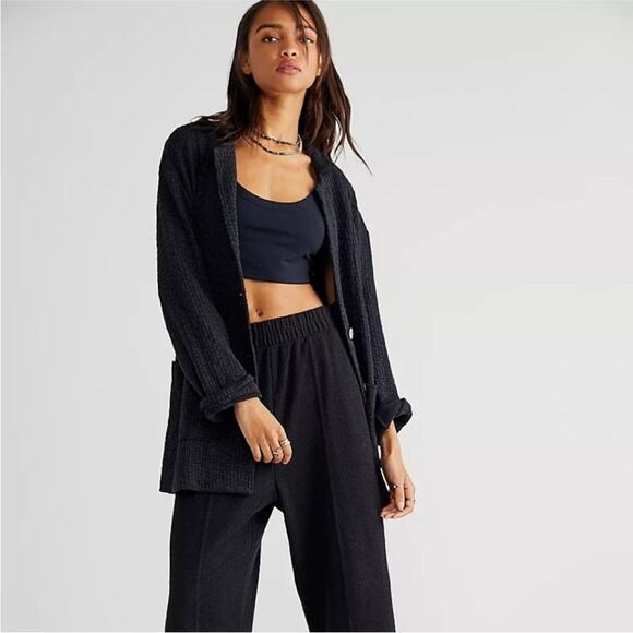 Free People Reign Textured knit Blazer Black Shabby Chic Bohemian size XS - Picture 1 of 8